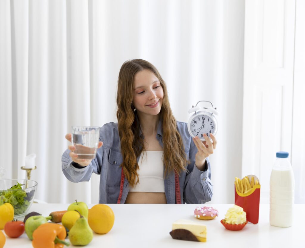 medium shot woman holding clock